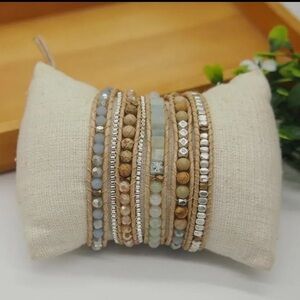 096- Natural Amazonite & Jasper Stone Bohemian Wrap Beaded Bracelet